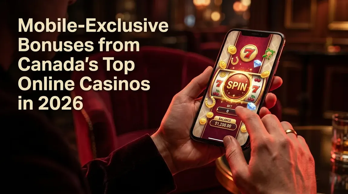 Player's hands holding a phone with a casino game, displaying mobile bonuses.